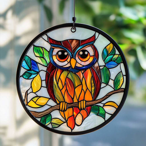 Owl WJ0710044CL Stained Glass Suncatcher