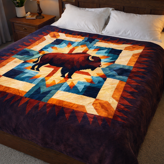 Geometric Bison QA2201002CL Faux Fur Throw Blanket