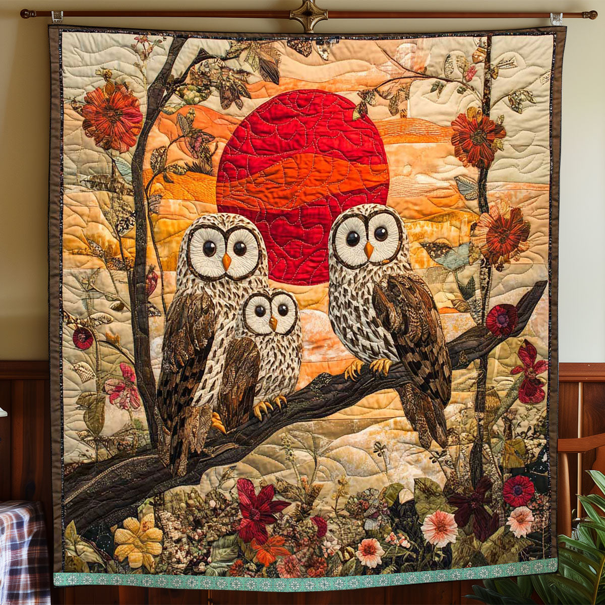Floral Sunset Owl WP1309005CL Quilt