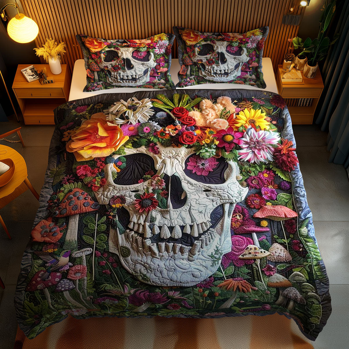 Skull And Blossoms WN2110113CL Duvet Cover Set