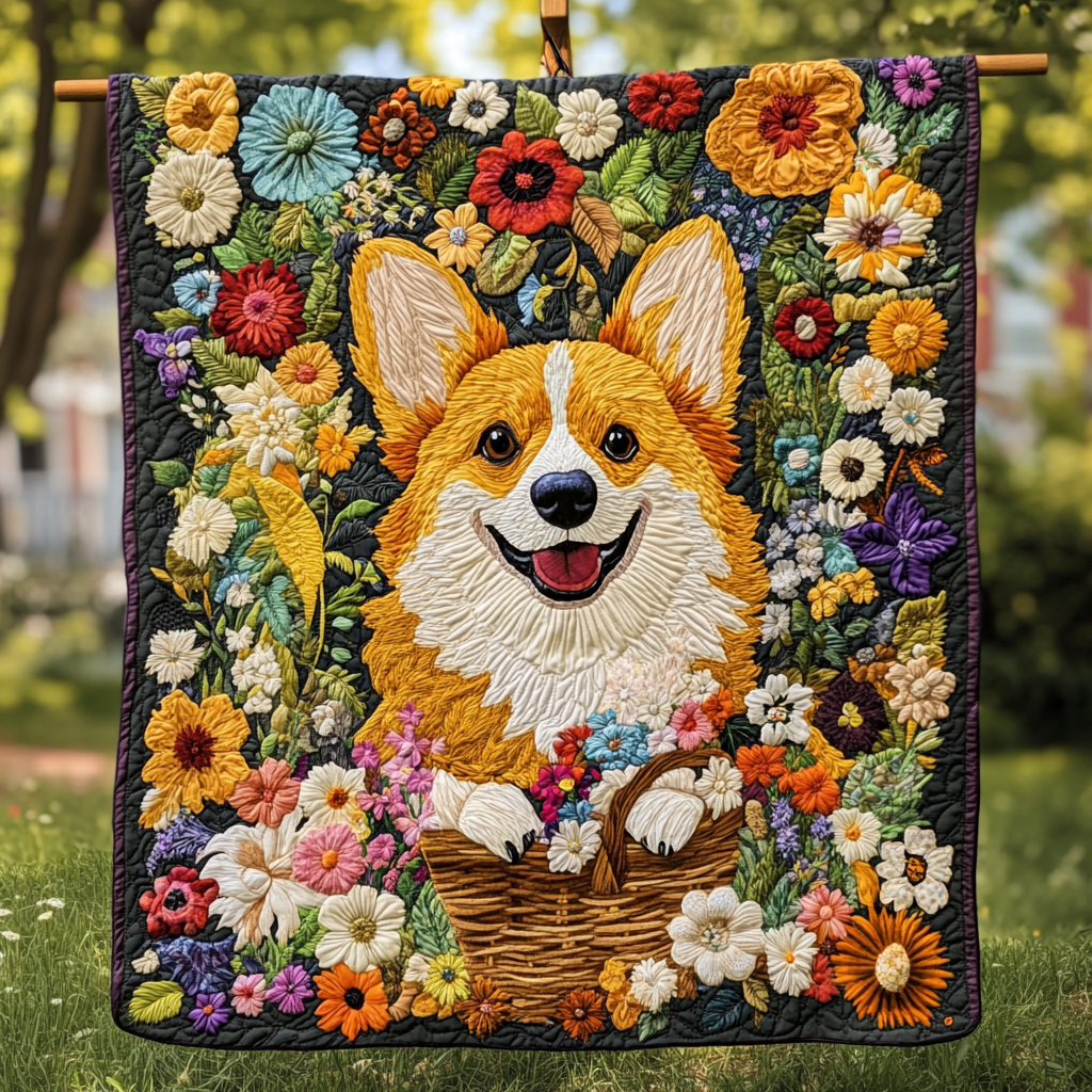 Corgi Springtime Basket WN2309027CL Quilt