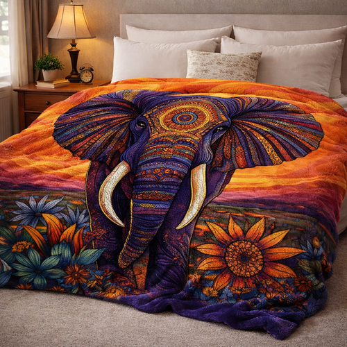 Mandala Elephant QA2401004CL Faux Fur Throw Blanket