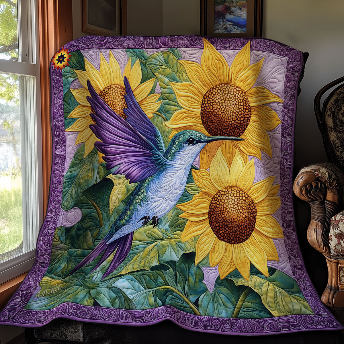 Sunflower Hummingbird WY2111027CL Quilt