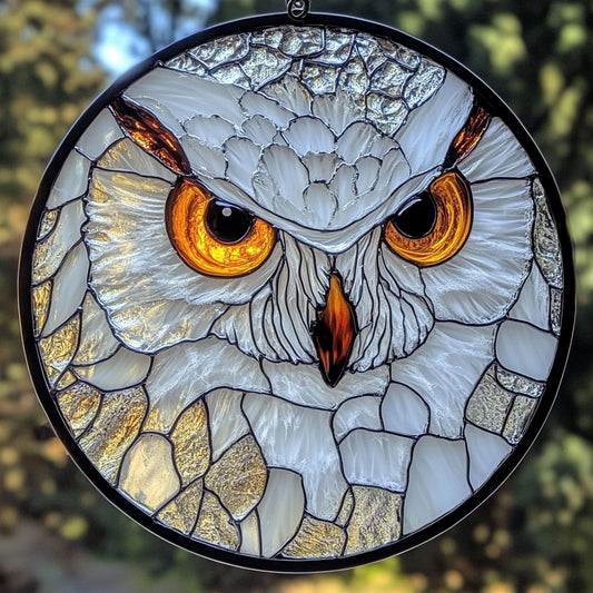 Owl Amber Eyes WU2810061CL Stained Glass Suncatcher