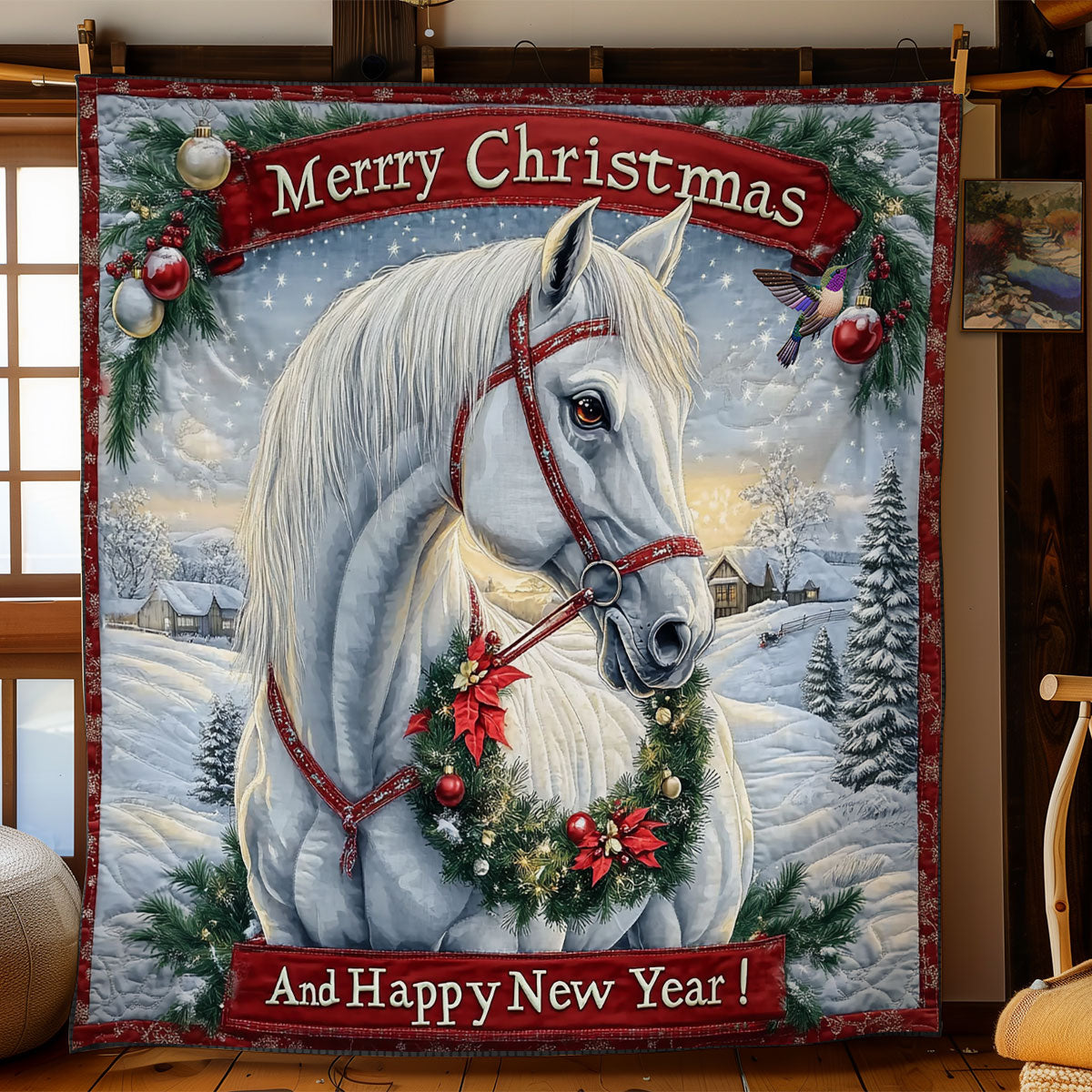 Christmas White Horse WY1211036CL Quilt