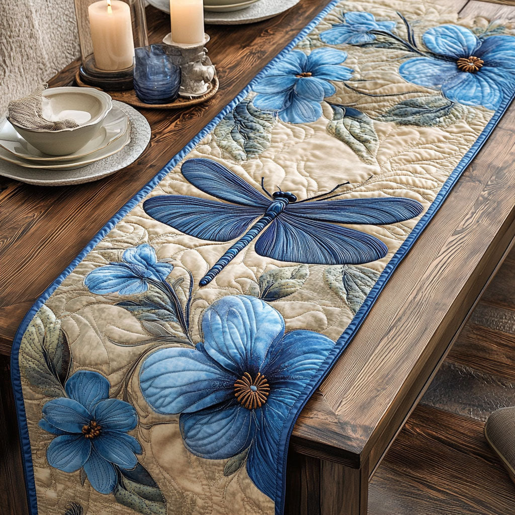Dragonfly Flower CW3006010CL Quilted Table Runner