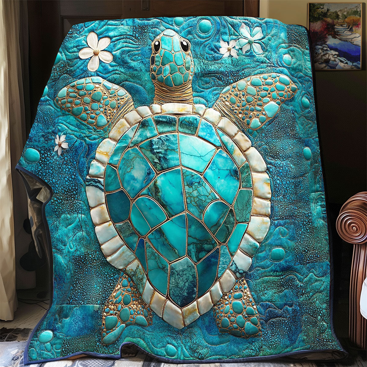 Teal Turtle WY2311034CL Quilt
