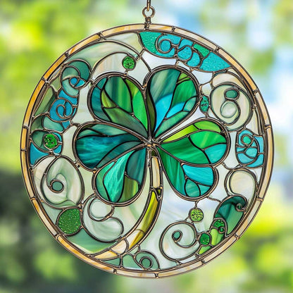 Lucky Shamrock WN1411025CL Stained Glass Suncatcher