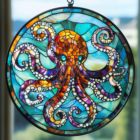 Ocean Octopus WN0611078CL Stained Glass Suncatcher