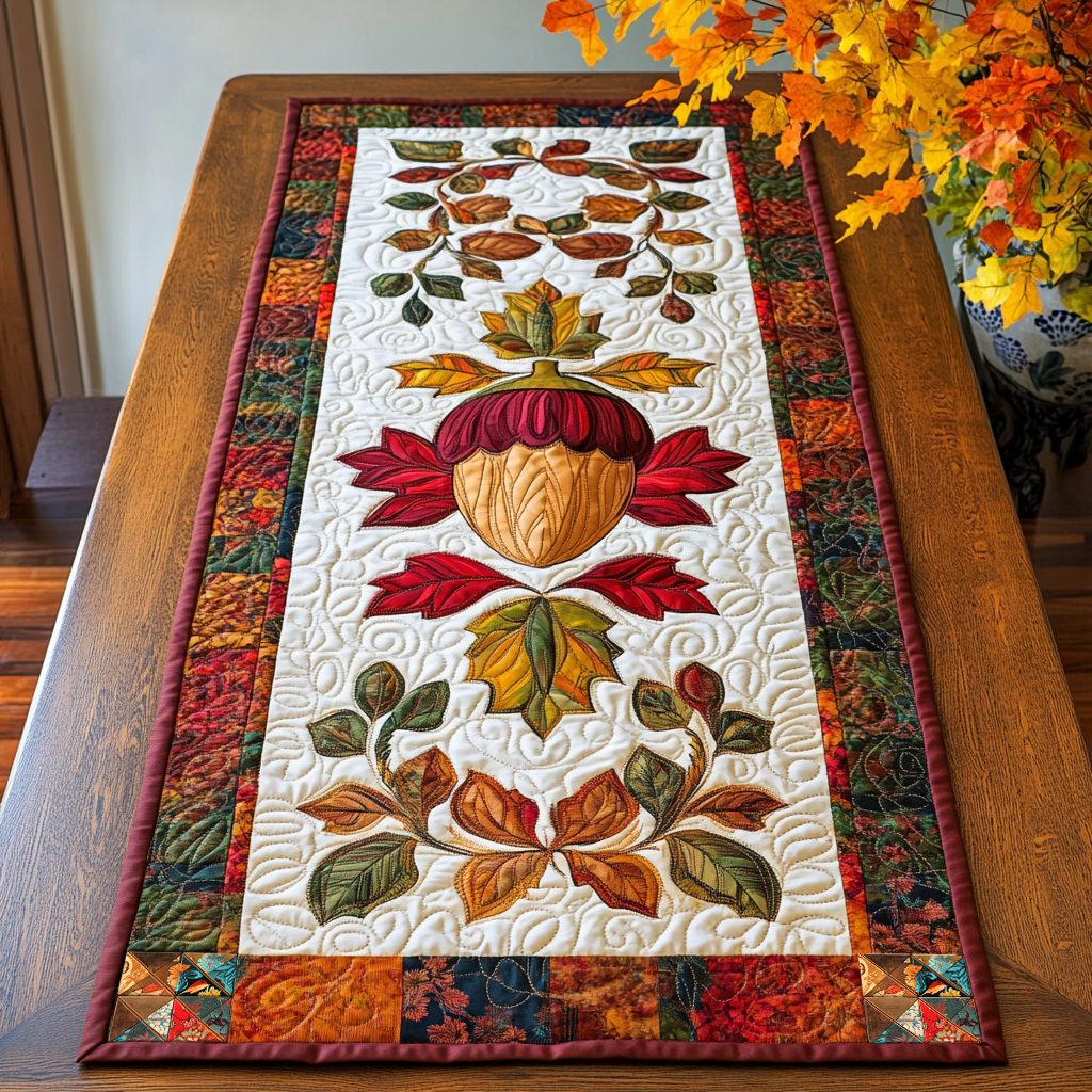 Autumn Acorn Elegance  WG1210007CL Quilted Table Runner