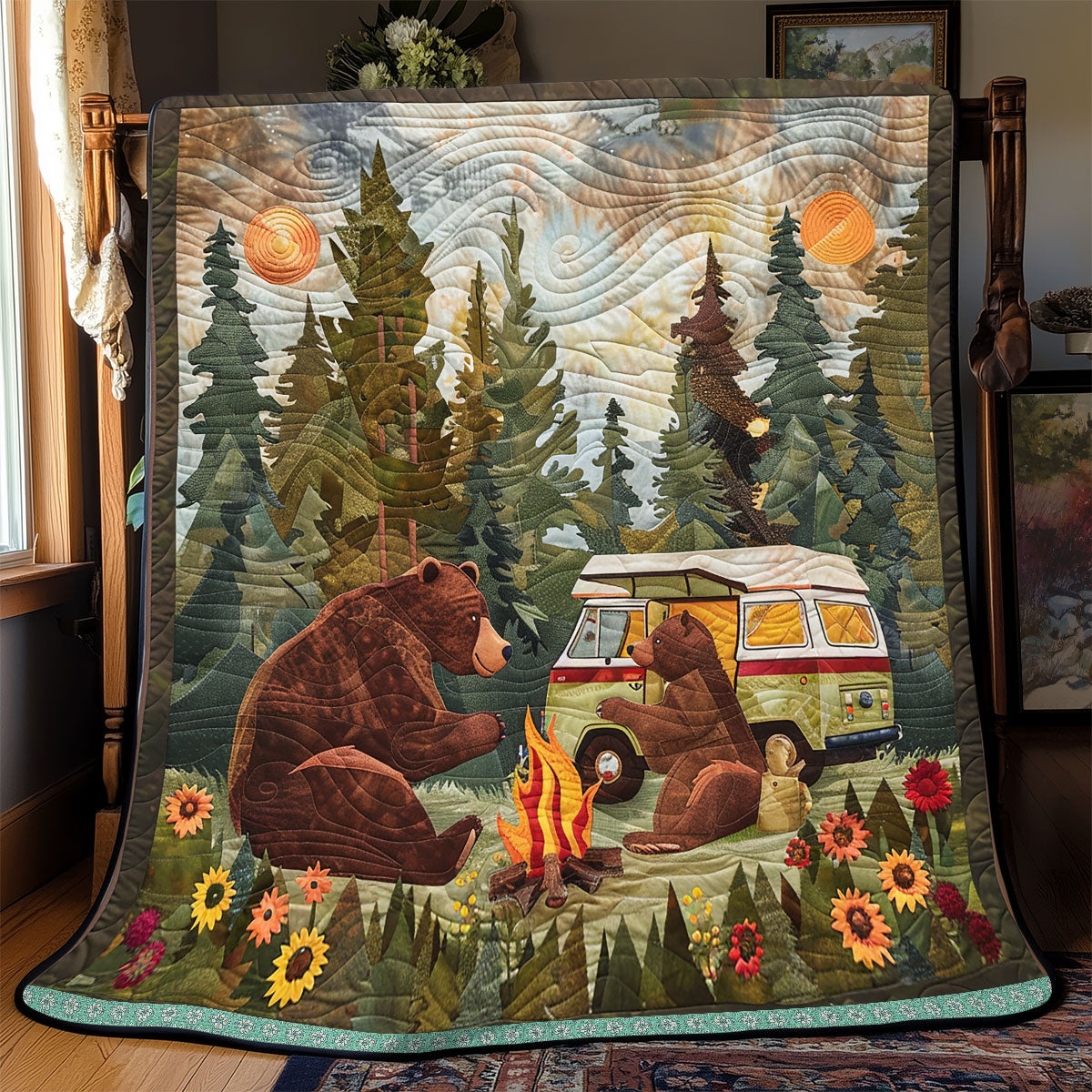 Cute Camping Brown Bear WP0609012CL Quilt