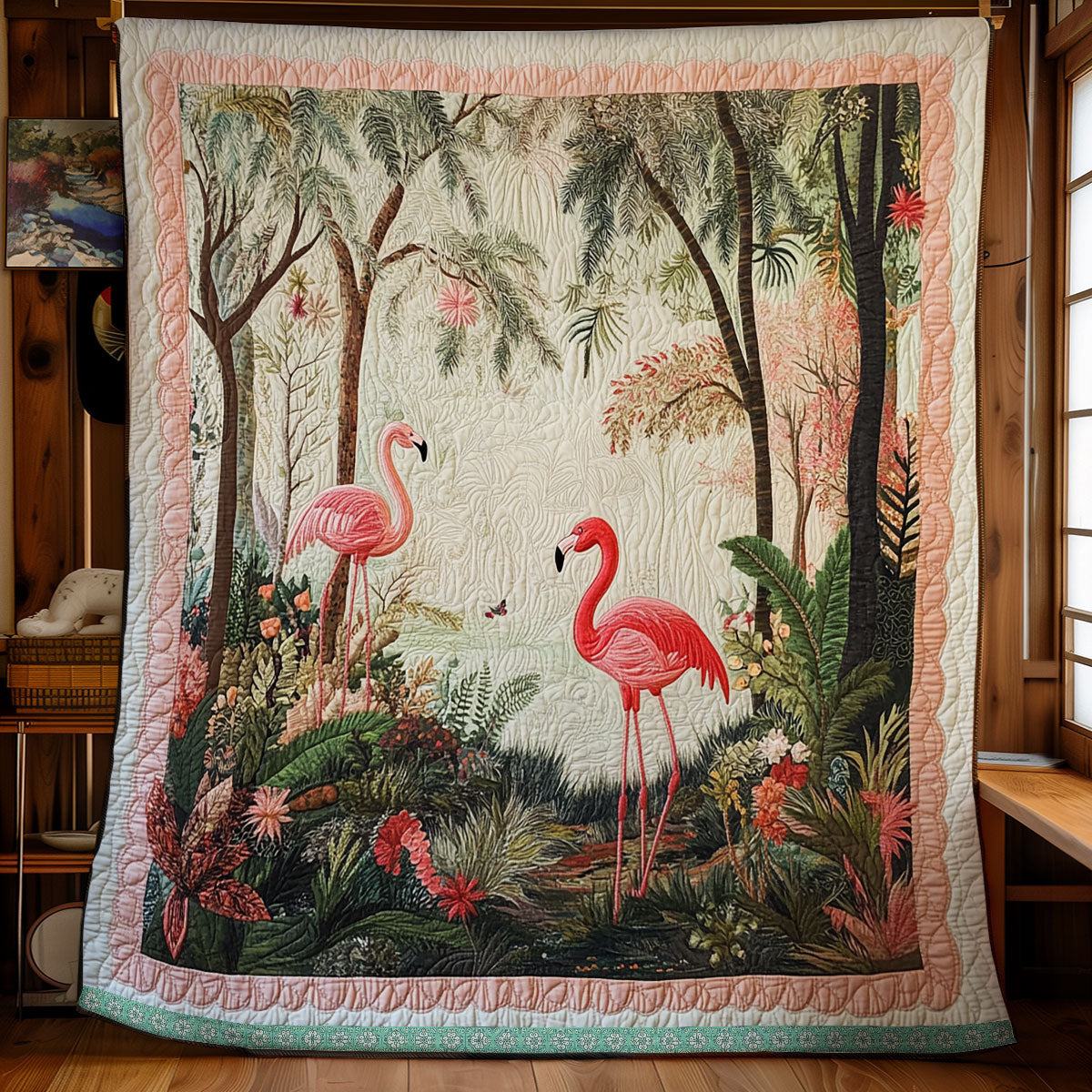 Flamingo In Lake WX0612024CL Quilt