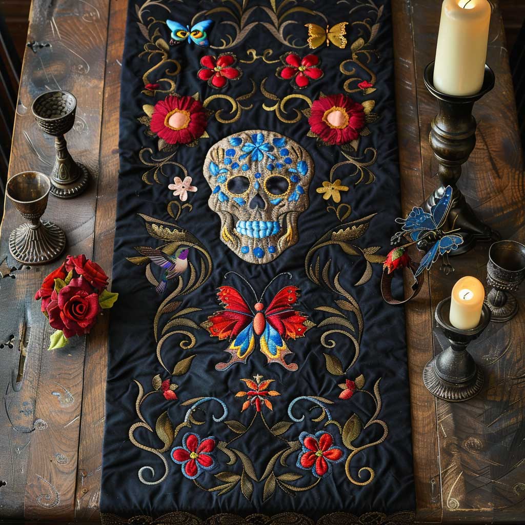 Colorful Skull WN3010097CL Quilted Table Runner