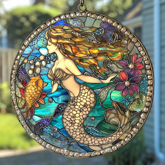 Mermaid WU1211070CL Stained Glass Suncatcher