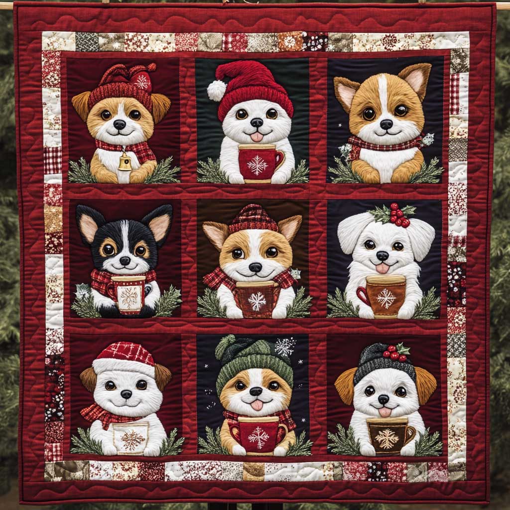 Dogs In Sweaters With Cups WN3009023CL Quilt