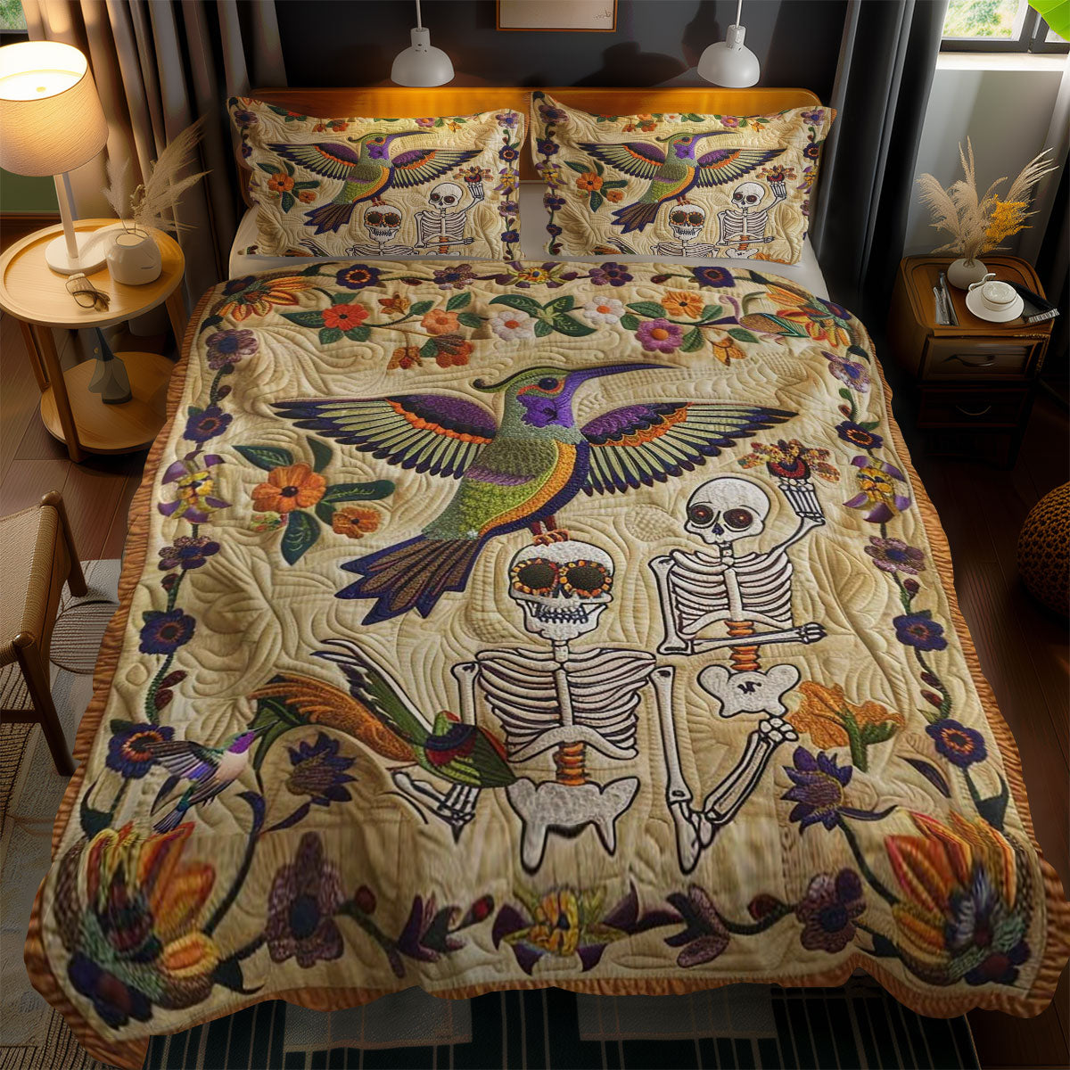 Skeleton Hummingbird Bloom WN2110108CL Duvet Cover Set
