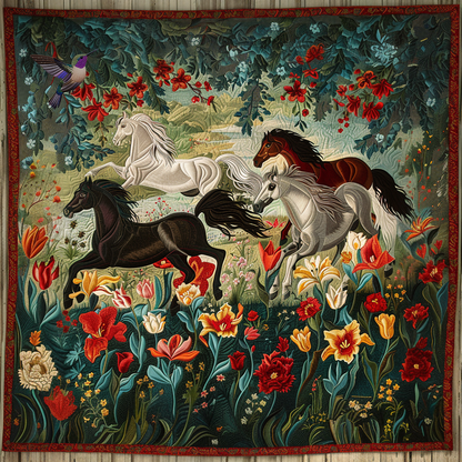 Running Horses In Garden XR3010006CL Quilt