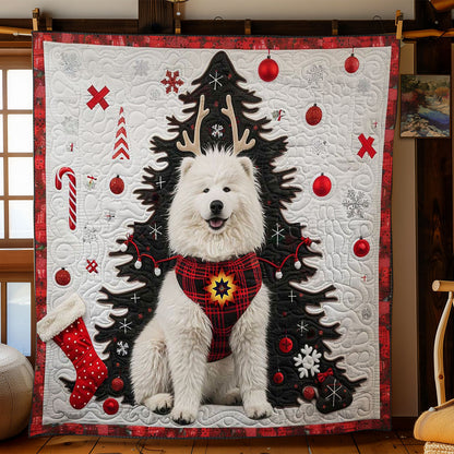 Samoyed In Holiday Plaid WN2510062CL Quilt