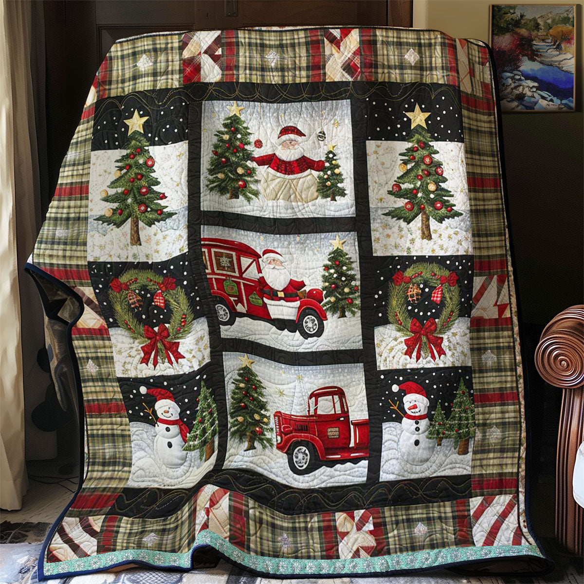 Santa’s Red Truck And Snowman WN1109044CL Quilt