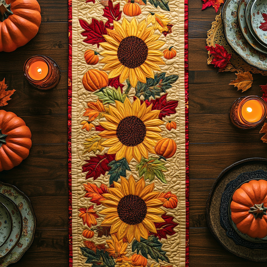 Autumn Sunflower XR0210019CL Quilted Table Runner