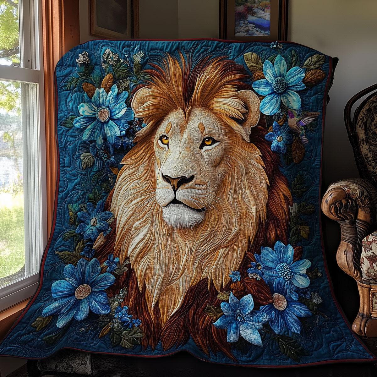 Blue Flower Lion WY2811022CL Quilt