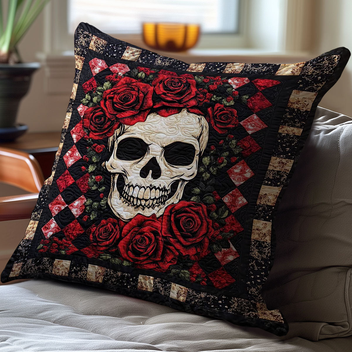 Red Roses Skull WJ2609026CL Quilt Pillow Case