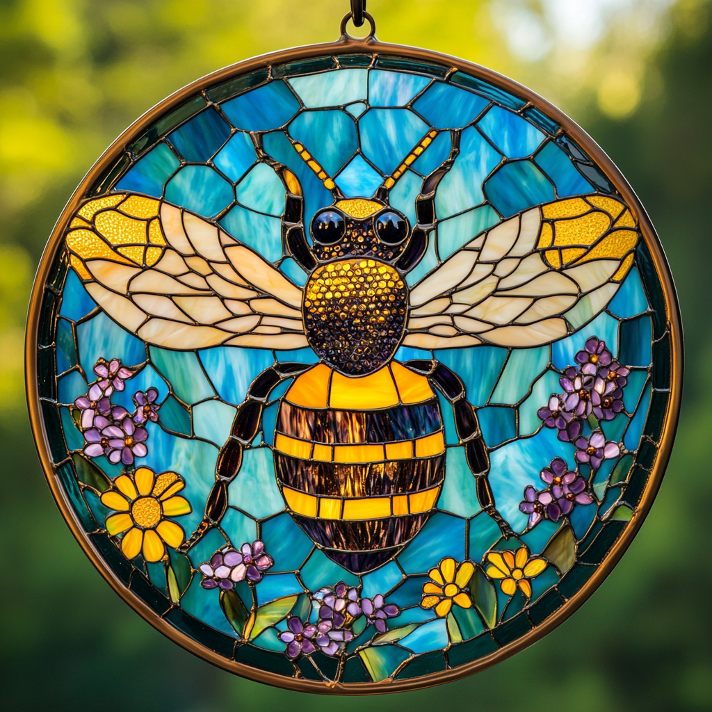 Bee Blossom WN0611075CL Stained Glass Suncatcher