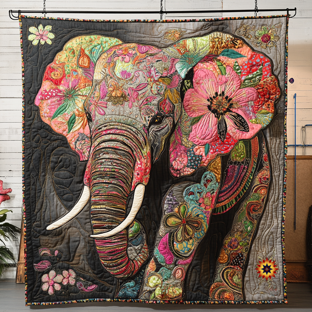 Floral Elephant WU0712003CL Quilt
