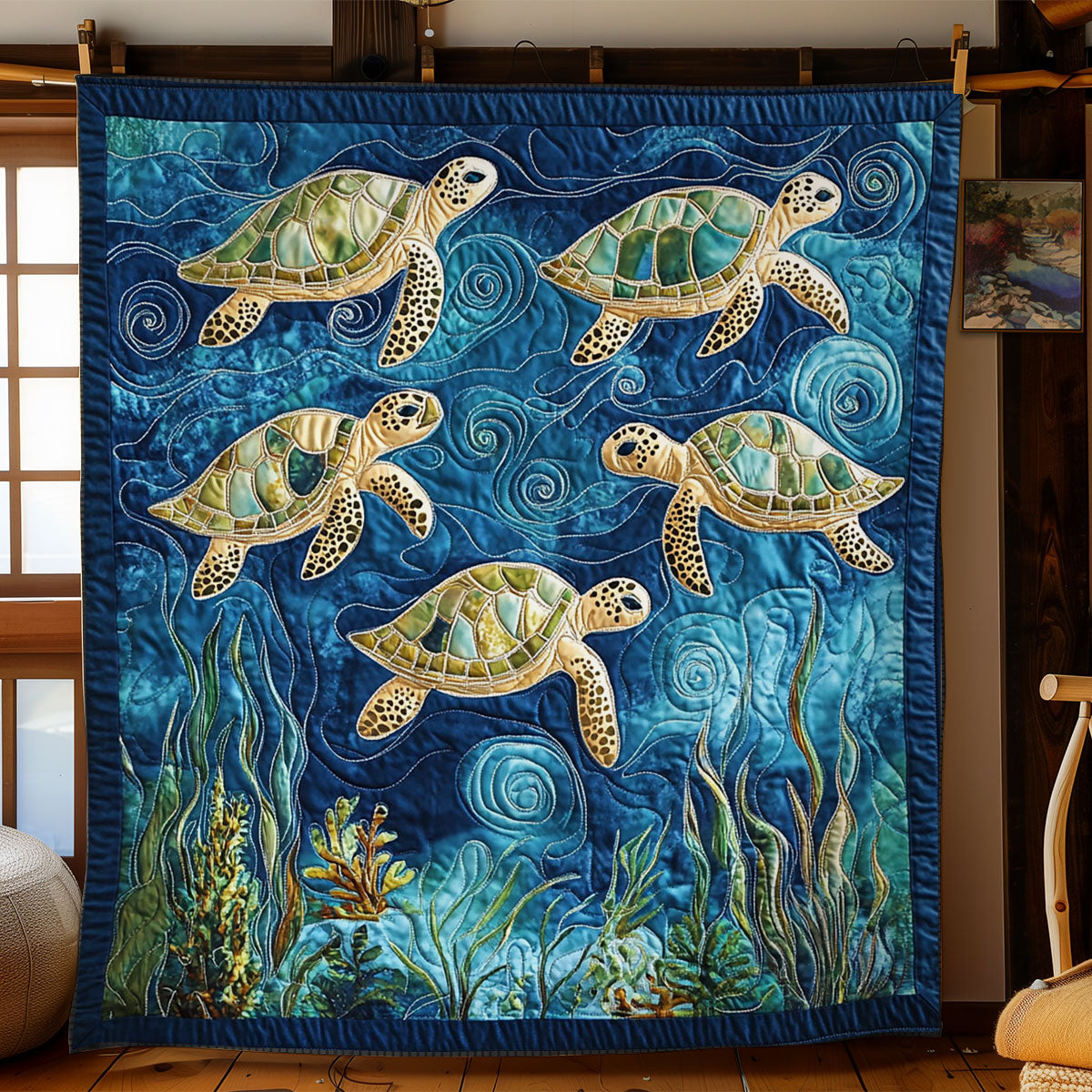Turtle Family In Ocean WY0202077CL Quilt