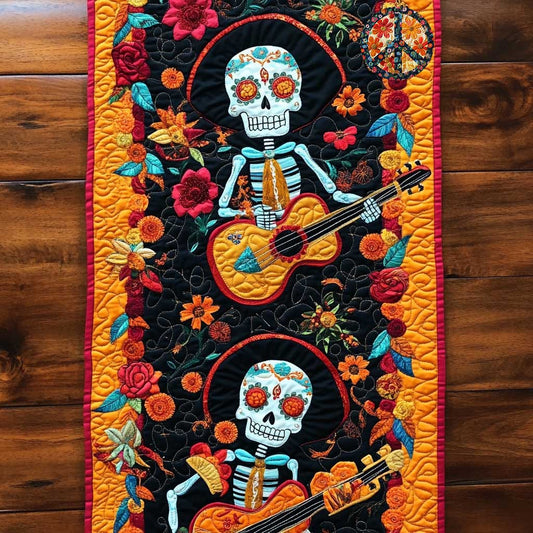 Skull Guitar Blooms WN0110022CL Quilted Table Runner