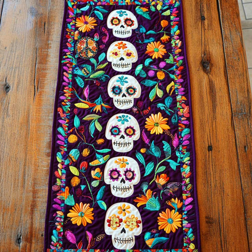 Day Of The Dead Skull Blossoms WN2610065CL Quilted Table Runner