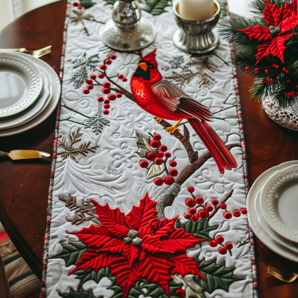 Winter Cardinal XR1909005CL Quilted Table Runner