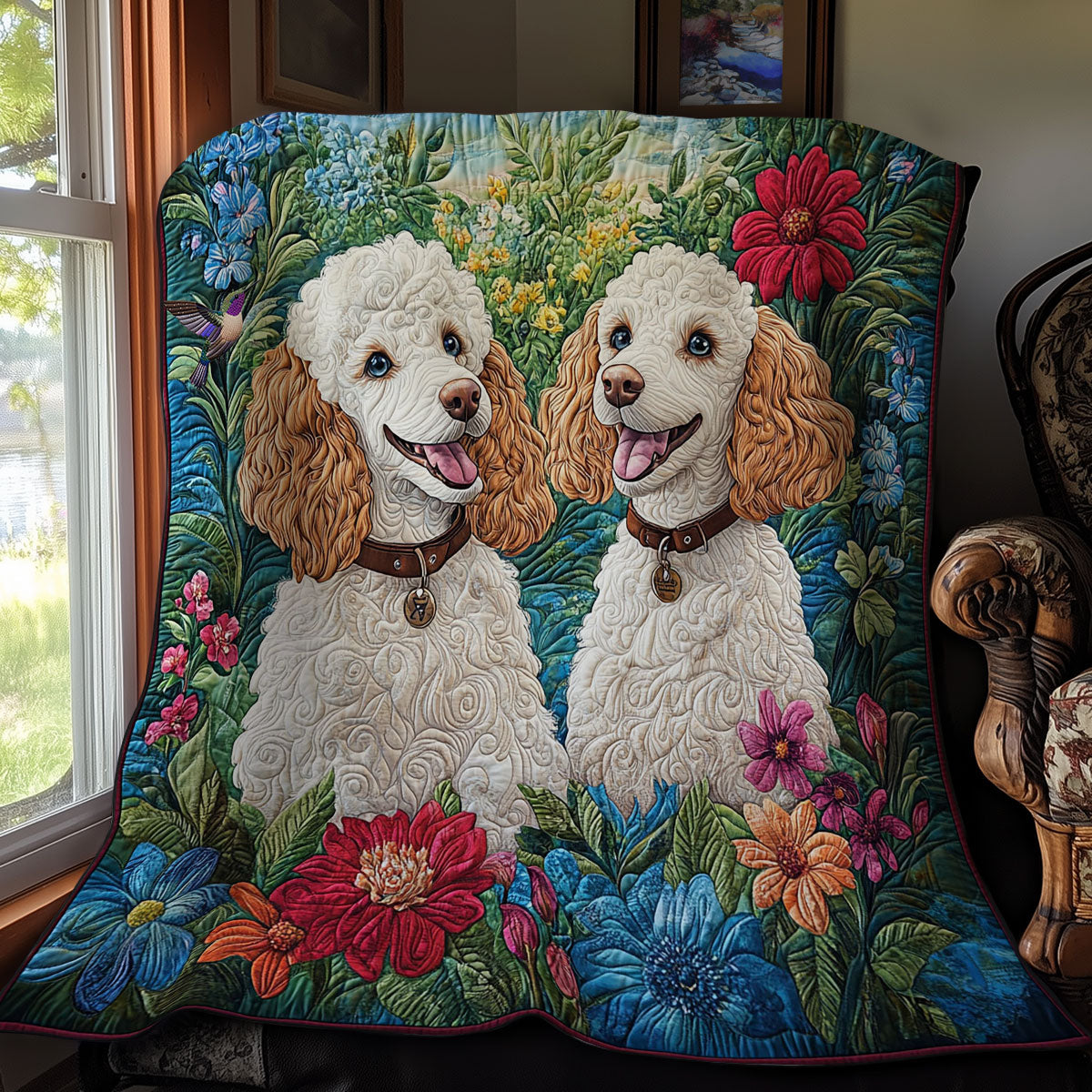 Poodle In Garden WY0312002CL Quilt