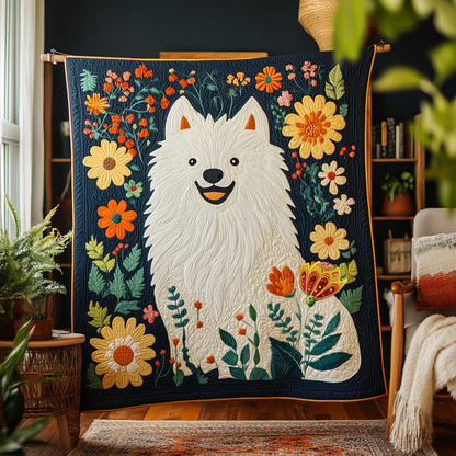 Cheerful Samoyed Blossoms WG1712003CL Quilt