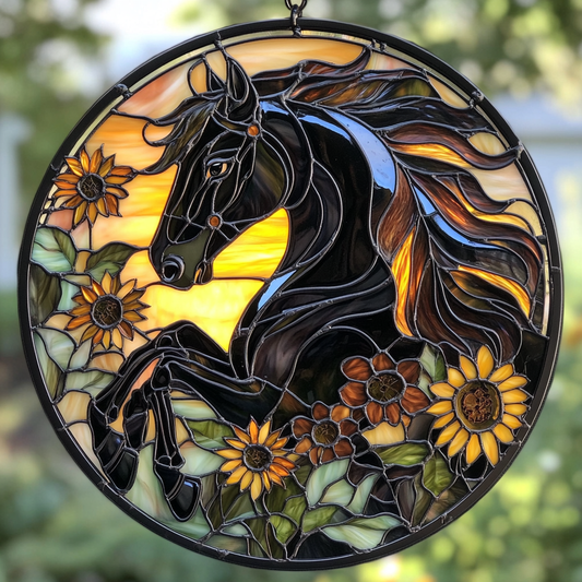 Floral Horse WN0611118CL Stained Glass Suncatcher