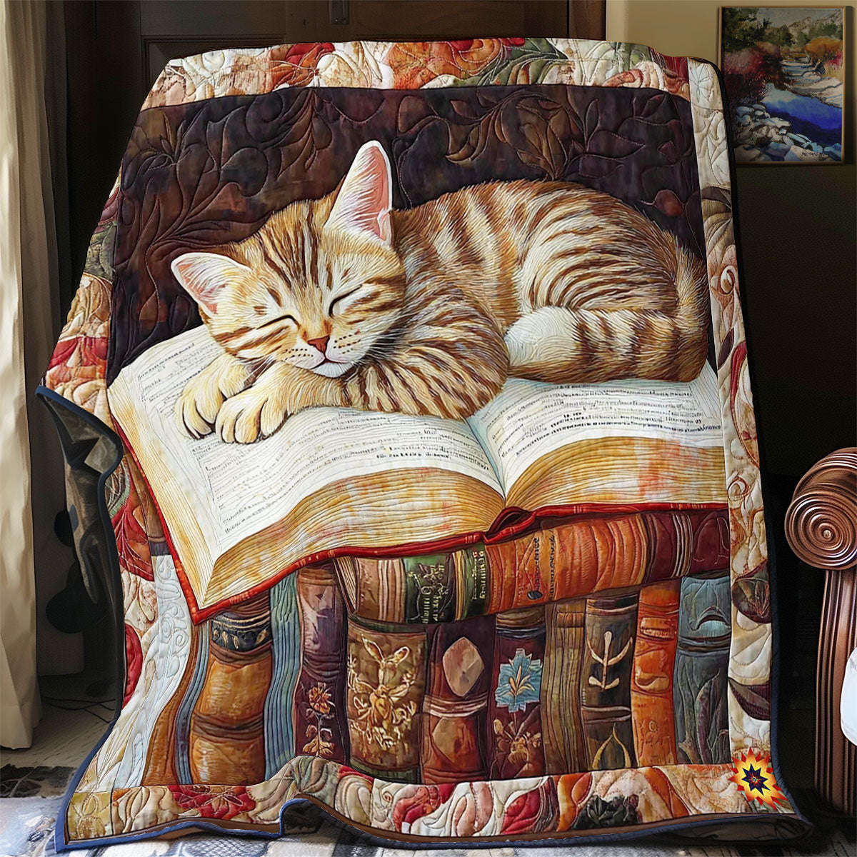 Sleeping Cat In Book WY1112019CL Quilt