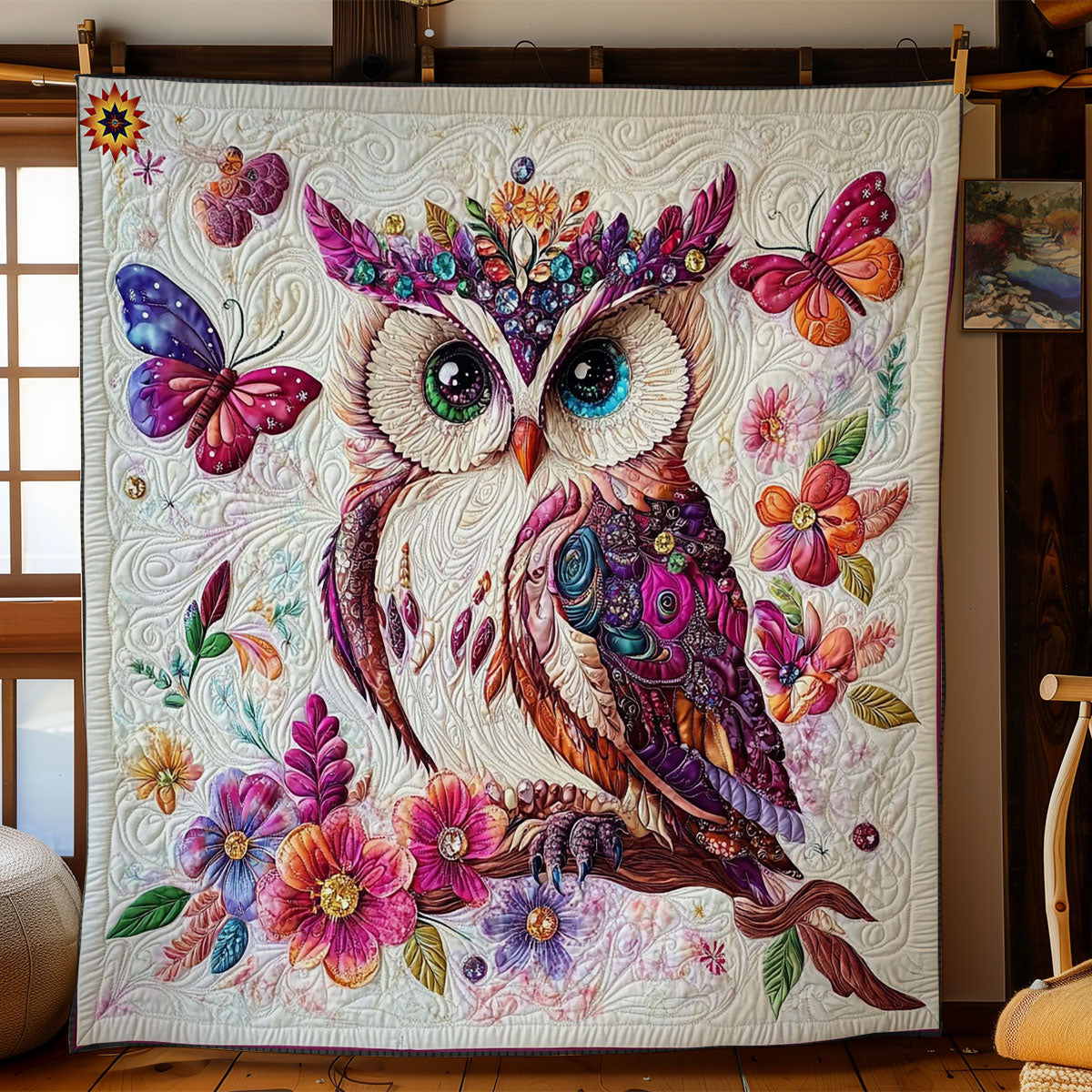 Flower Owl WY0912006CL Quilt