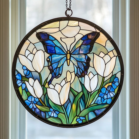 Tulip Butterfly WJ2210045CL Stained Glass Suncatcher