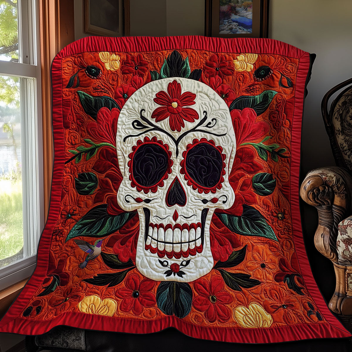 Orange Flower Skull WY2811036CL Quilt