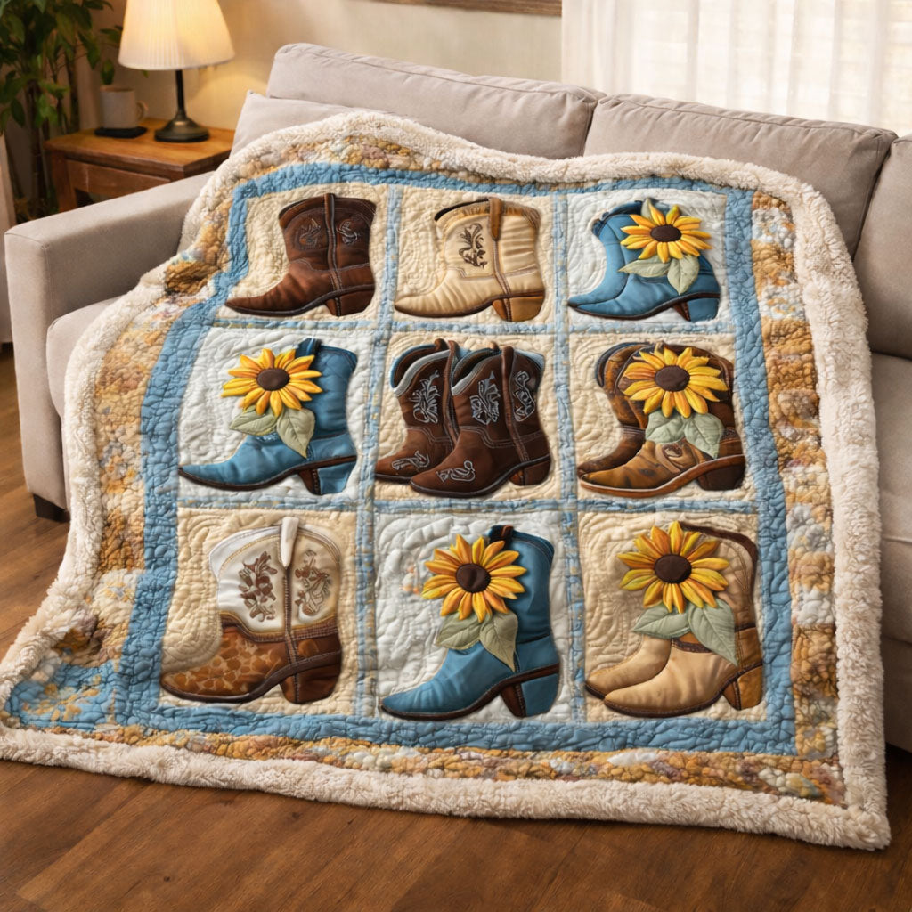 Sunflower Cowboy Boots KL2301007CL Faux Fur Throw Blanket