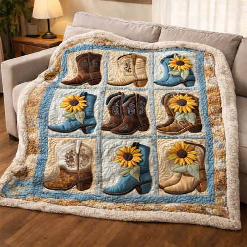 Sunflower Cowboy Boots KL2301007CL Faux Fur Throw Blanket