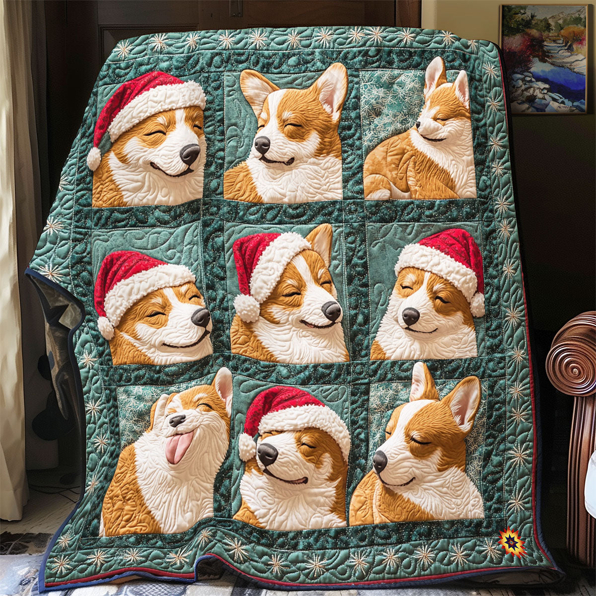 Sleeping Santa Corgi WY1211014CL Quilt