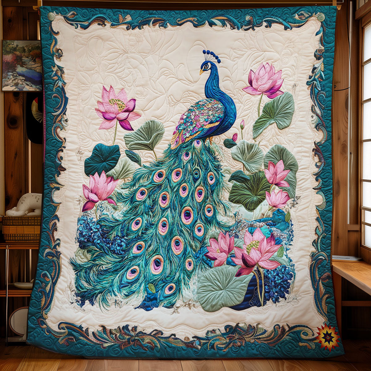 Peacock And Lotus WY2512021CL Quilt