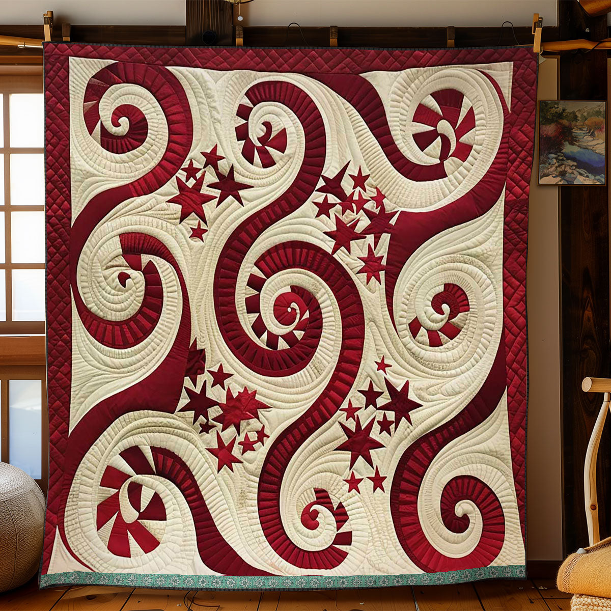 Swirly Red Star WJ2009024CL Quilt