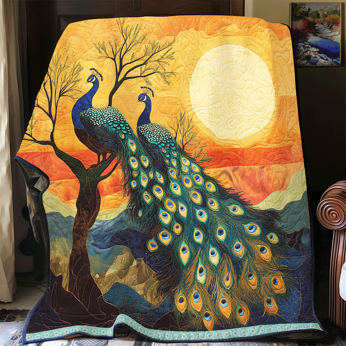 Golden Sunset Peacocks WX1312024CL Quilt
