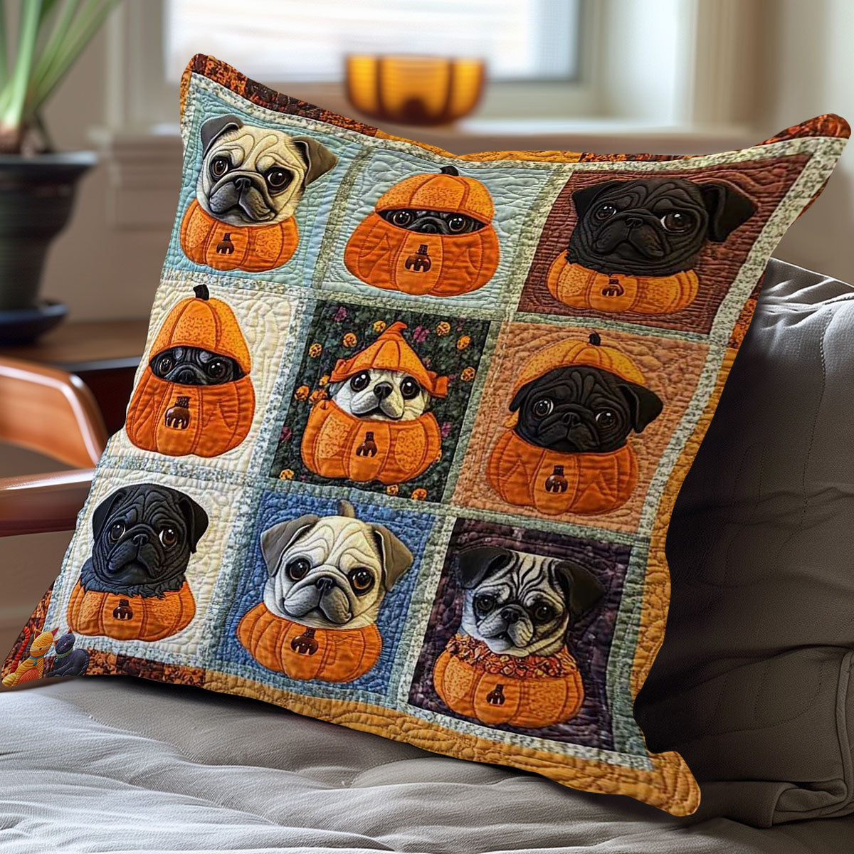 Bulldog Pumpkin Cute WN0310091CL Quilt Pillow Case