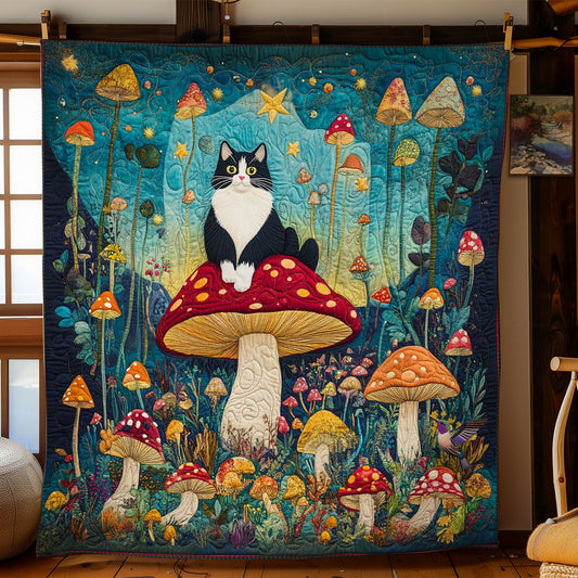 Tuxedo Cat In Mushroom Meadow WN2011126CL Quilt