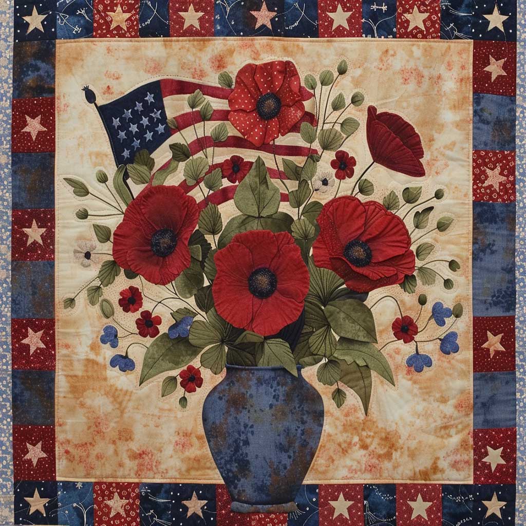 American Patriotic Flower WJ1507005CL Quilt