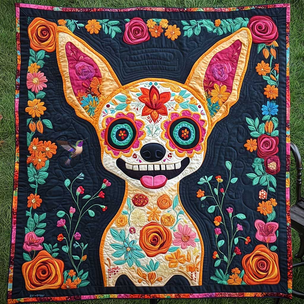 Chihuahua's Flower Power WN0910067CL Quilt