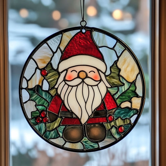 Santa Gnome WJ1810042CL Stained Glass Suncatcher